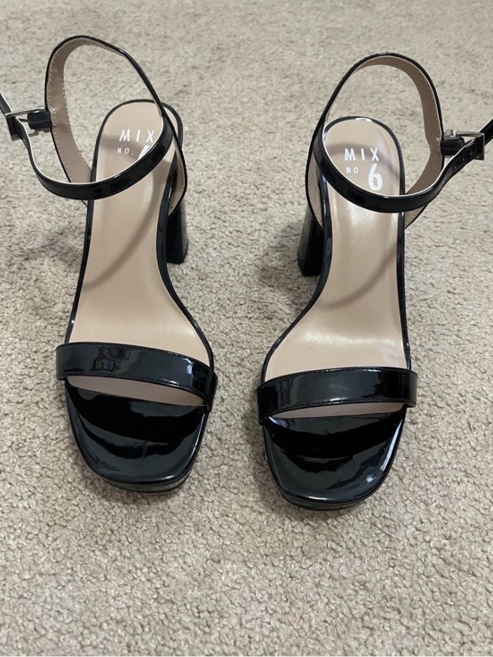Mix No. 6 Black Patent Ankle Strap Block Heels